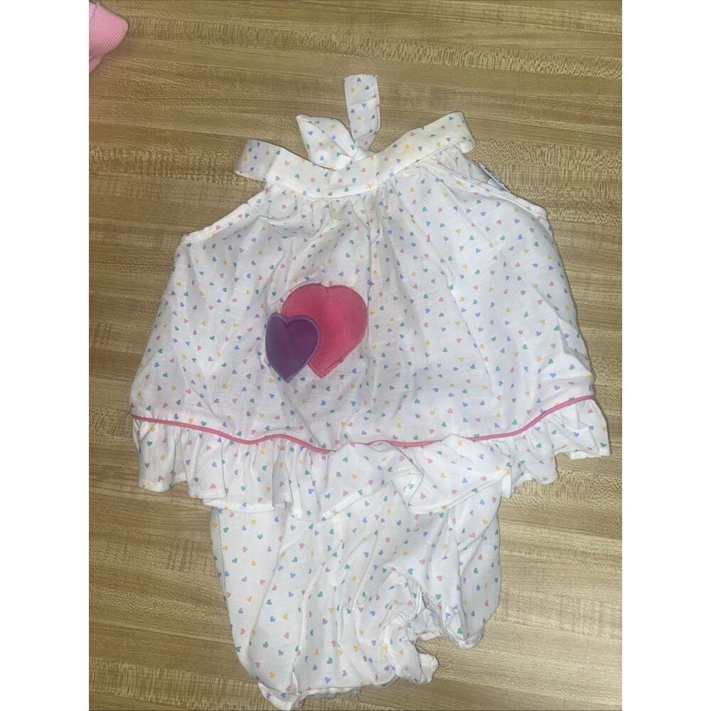 L70s 80s Baby Kisses Dress Bloomer Set 6 Mos Sleeveless Apron USA Made